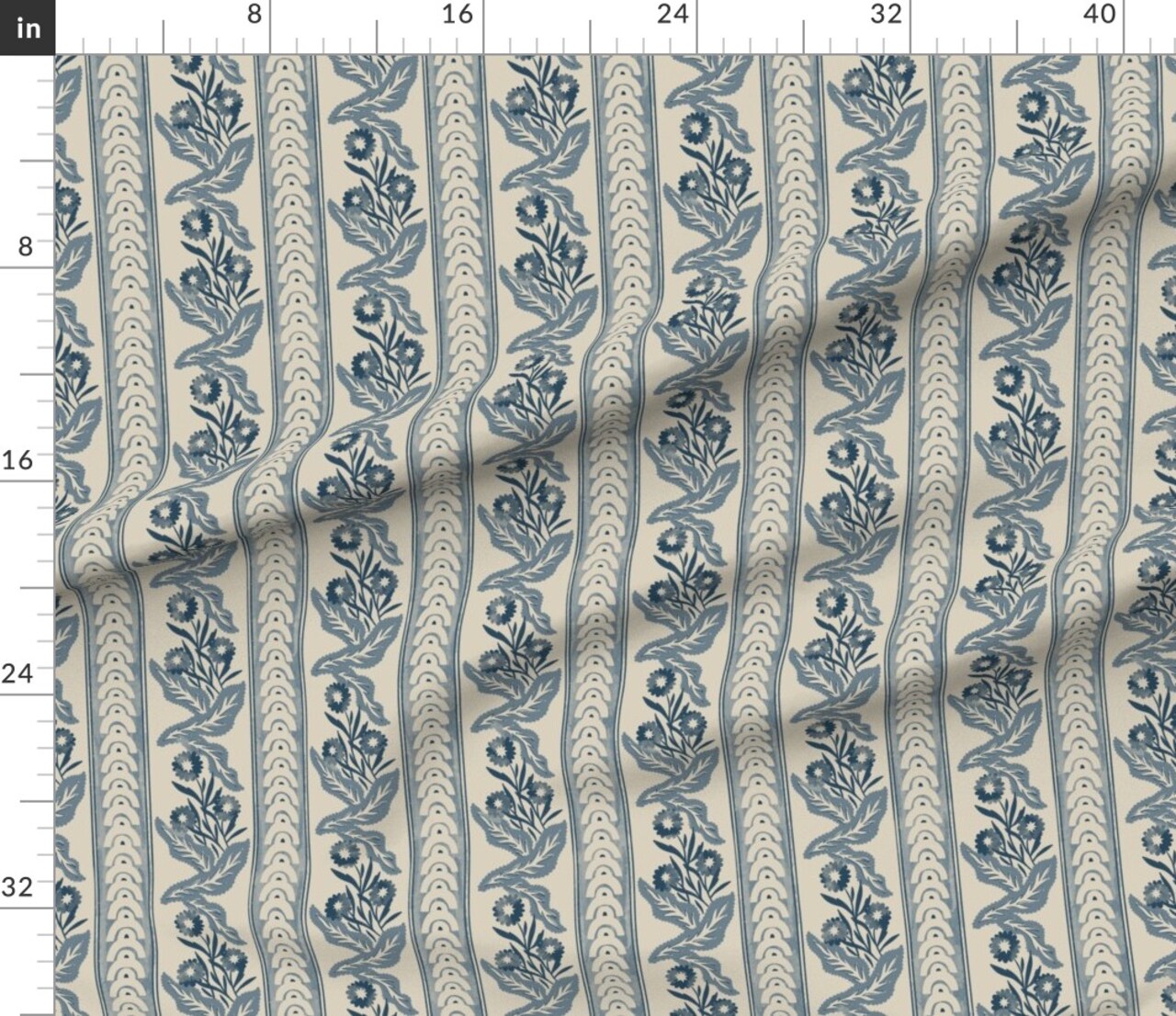 Victorian Abstract Cottage Grandmillennial Floral Stripes Leaves Botanical Heritage Vintage Blue Home Decor Arches Antique Traditional Custom Printed Fabric by Spoonflower Various Fabrics by the Yard or Fat Quarter